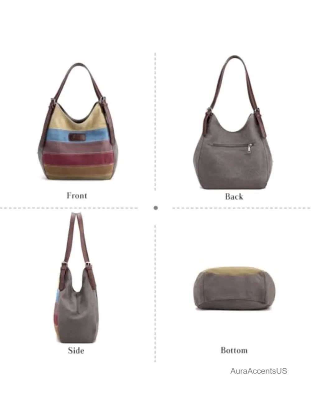 Canvas Shoulder Bag Multi Striped Handbag Large Capacity Top Handle Hobo Tote